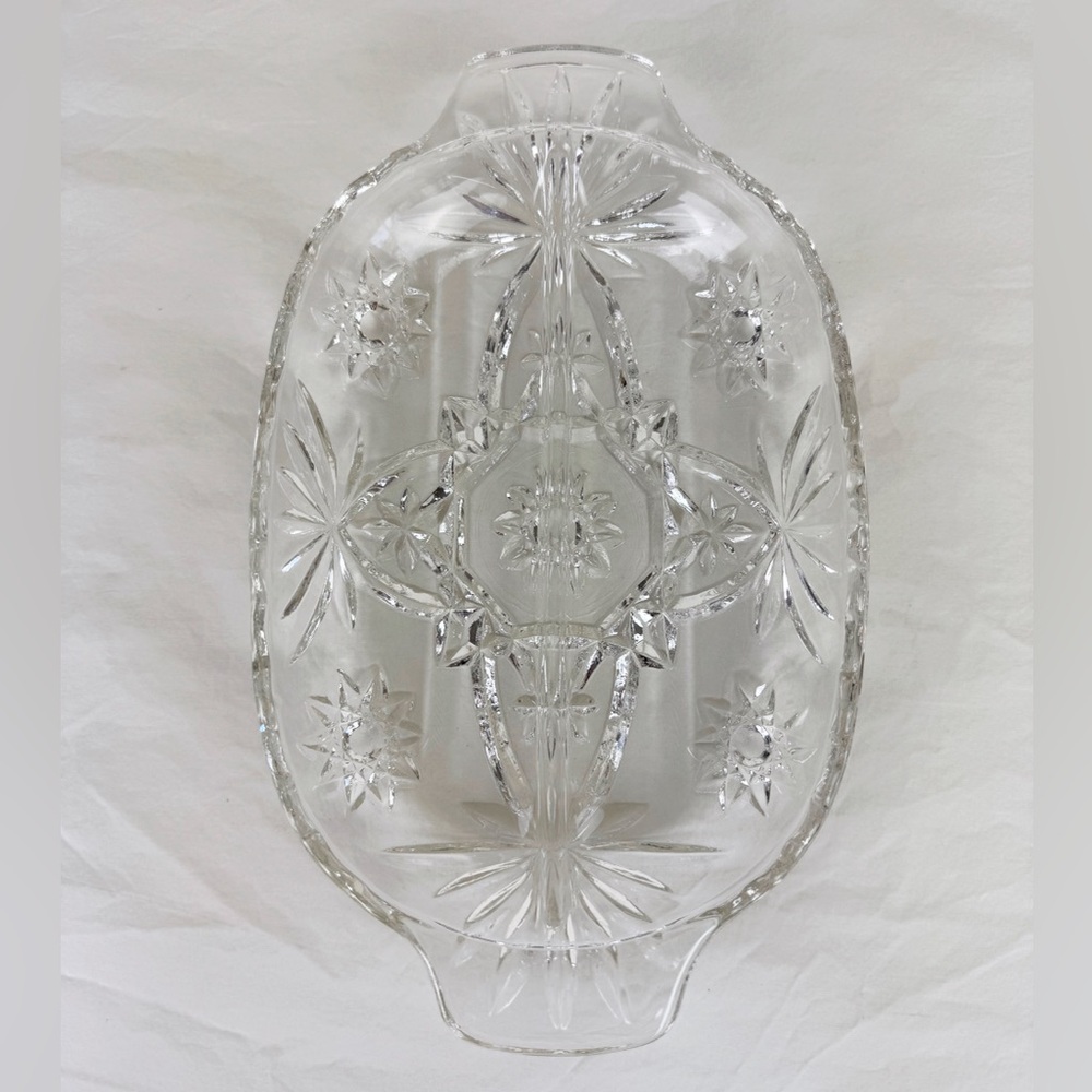 Anchor Hocking Cut Glass Star of David Divided Dish